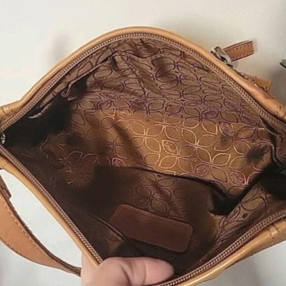 Vintage Fossil Leather Hanover Hobo Shoulder Bag Saddle Brown Purse Zip Closure - Picture 3 of 10